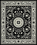 Intricate Floral Scrollwork Black and Cream Rug