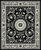 Intricate Floral Scrollwork Black and Cream Rug