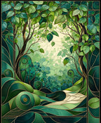Art Nouveau Emerald Forest Pattern Rug
