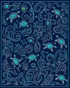 Oceanic Turtle And Botanical Art Nouveau Rug