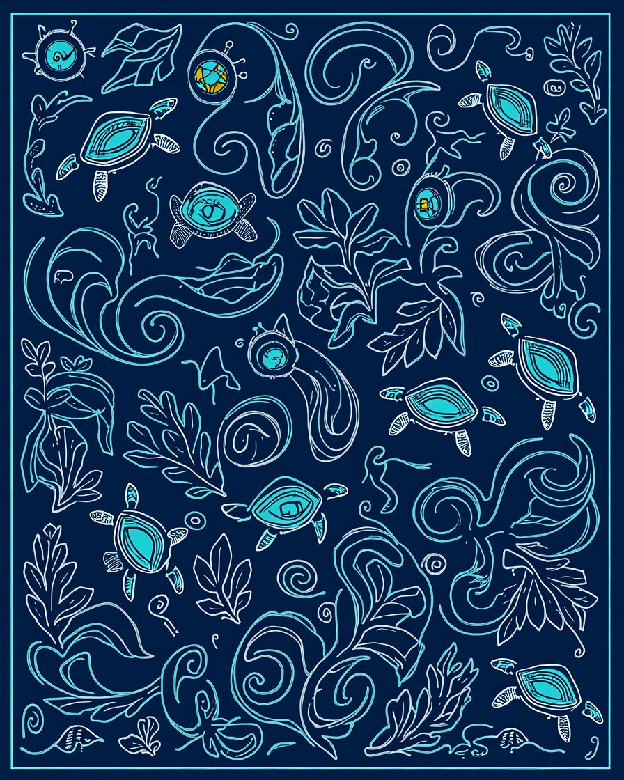 Oceanic Turtle And Botanical Art Nouveau Rug