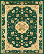 Green and Gold Floral Medallion Rug