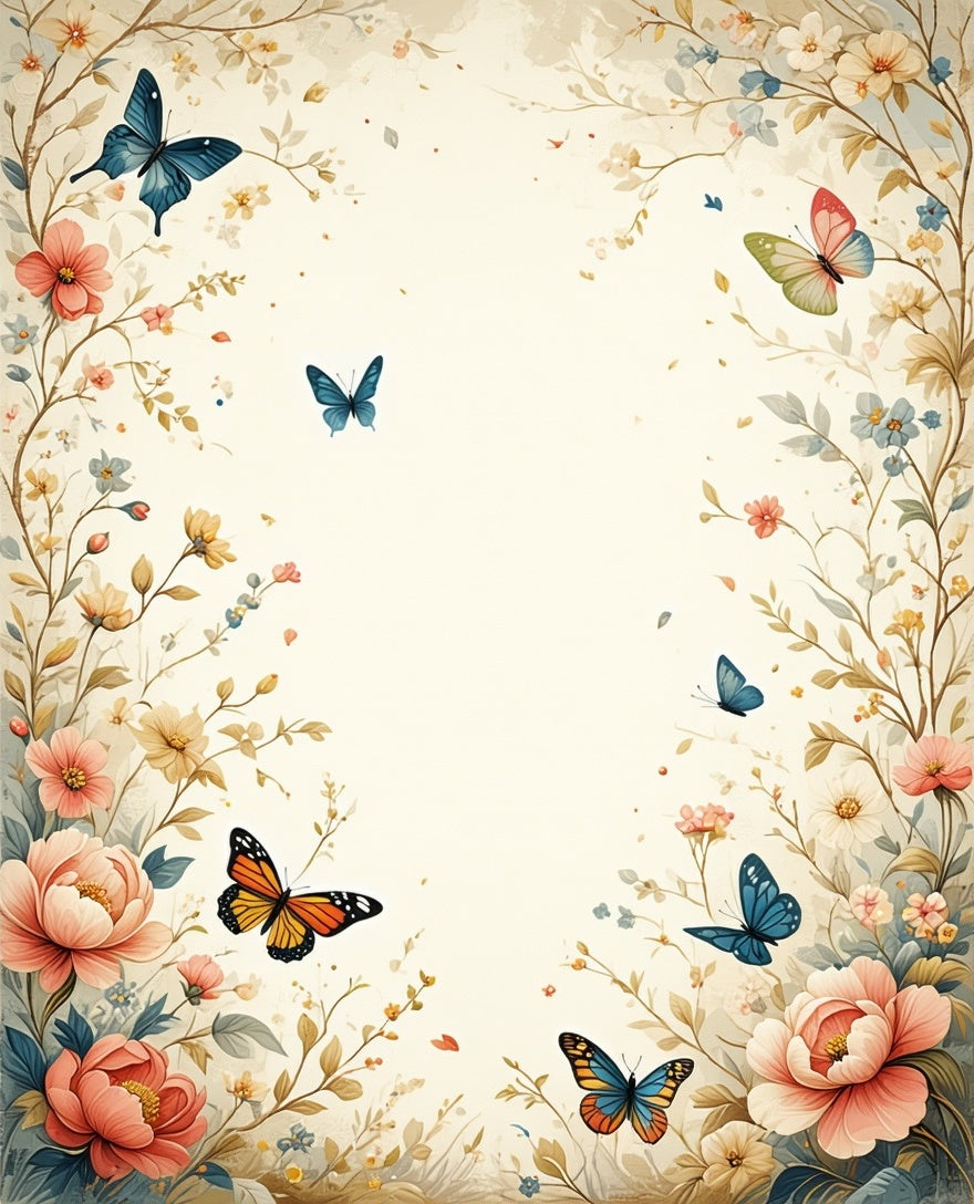Antique Floral Garden Butterfly Tapestry Design Rug