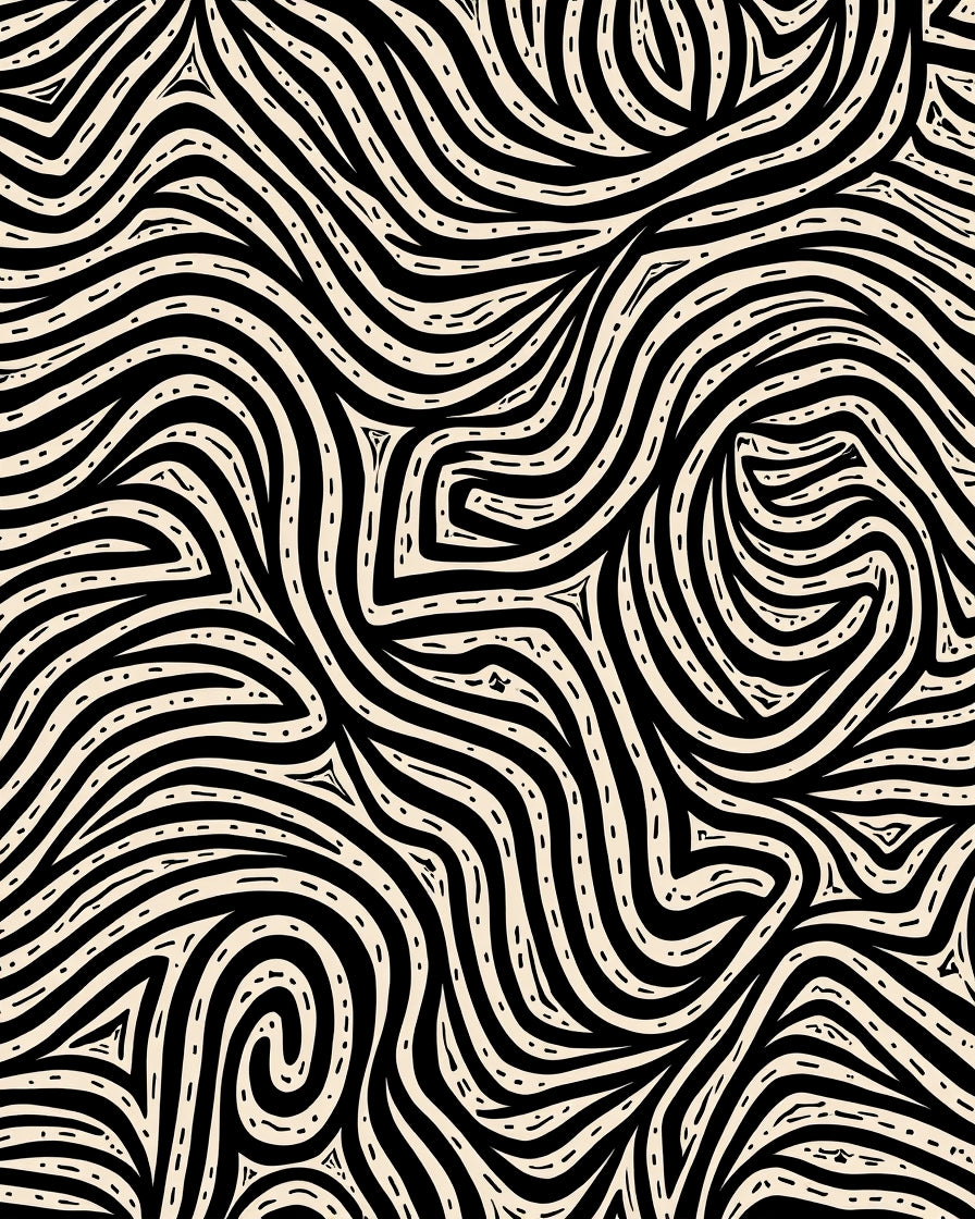 Abstract Black Cream Swirl Pattern Rug