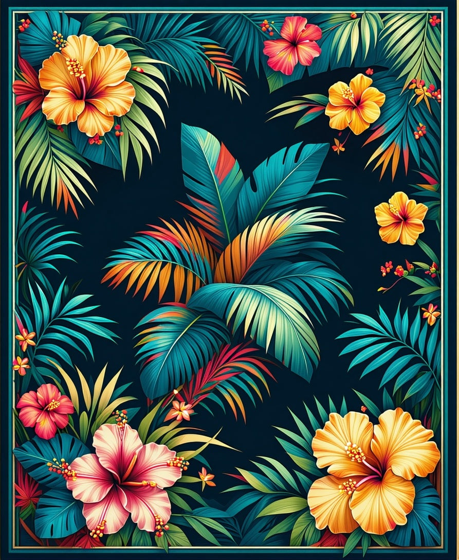 Tropical Floral Jungle Leaf Design Rug