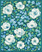 White Floral Pattern with Blue Accents Rug