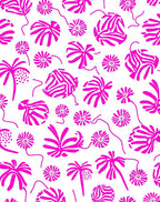 Hot Pink Tropical Flora Pattern Rug
