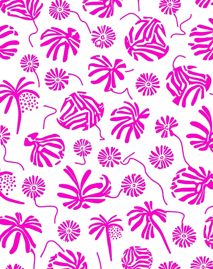 Hot Pink Tropical Flora Pattern Rug