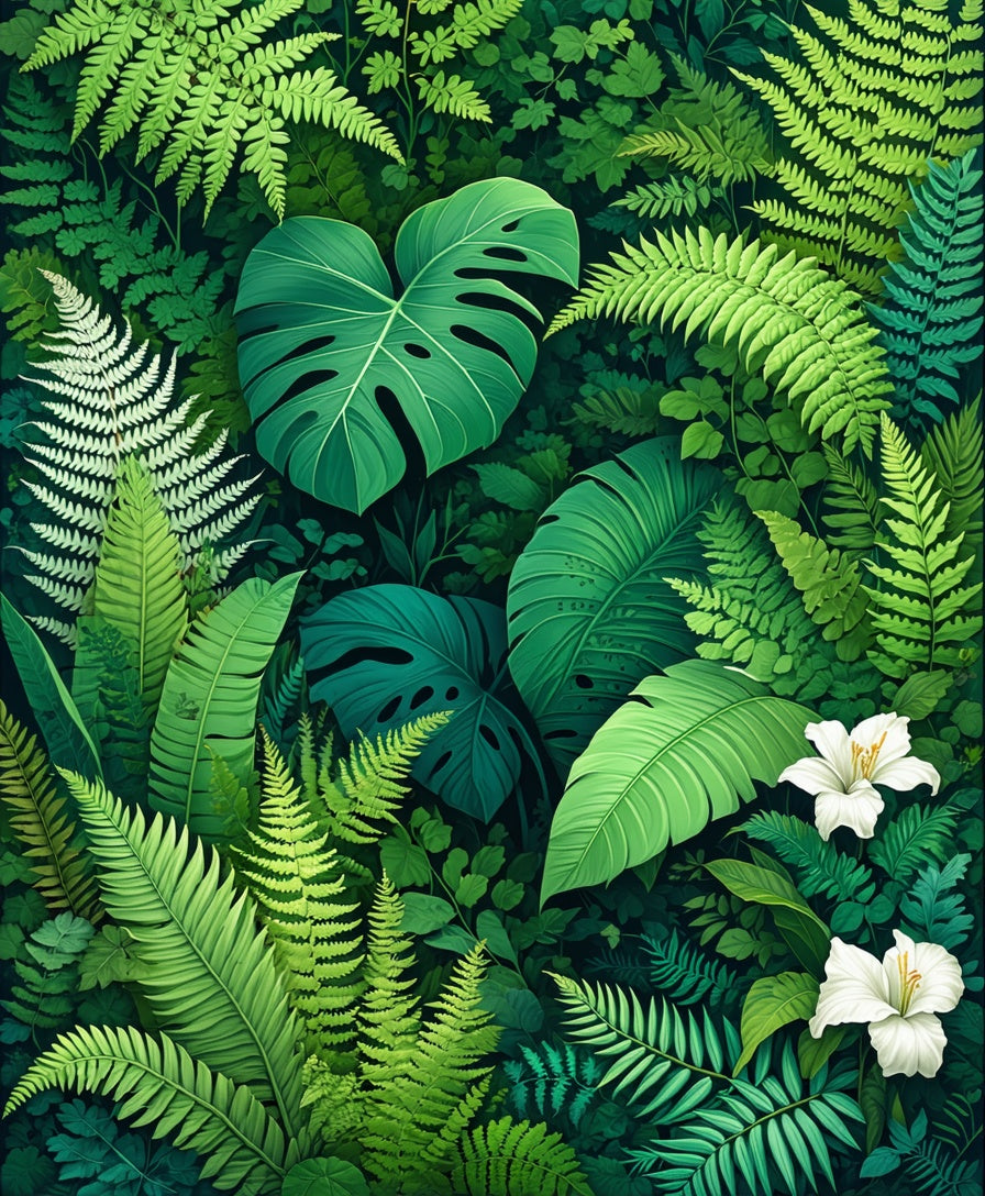 Lush Botanical Garden Leaf Pattern Rug