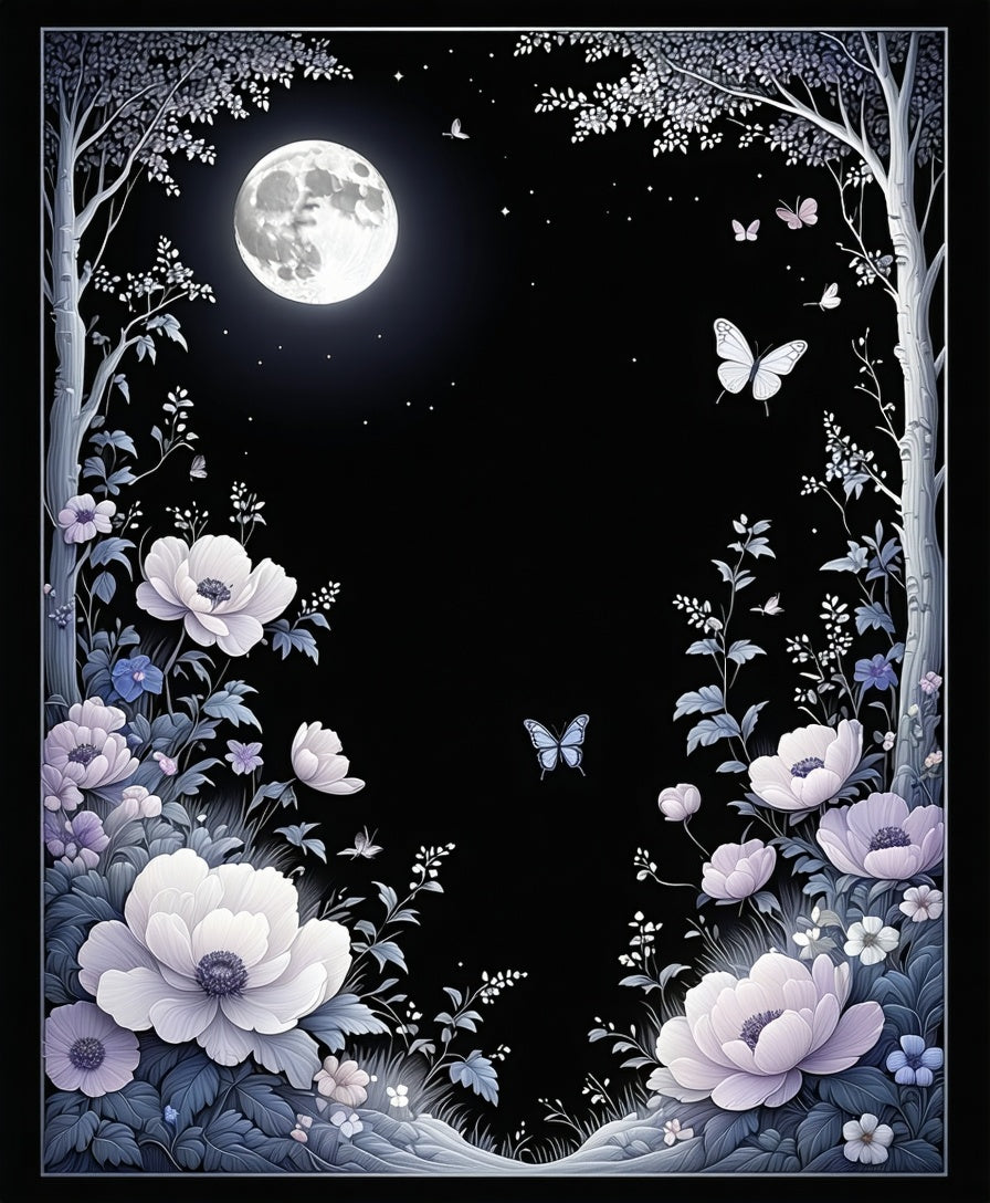 Moonlit Floral Butterfly Garden Rug