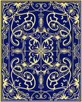 Royal Blue Golden Floral Symmetry Rug