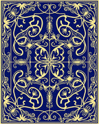 Royal Blue Golden Floral Symmetry Rug