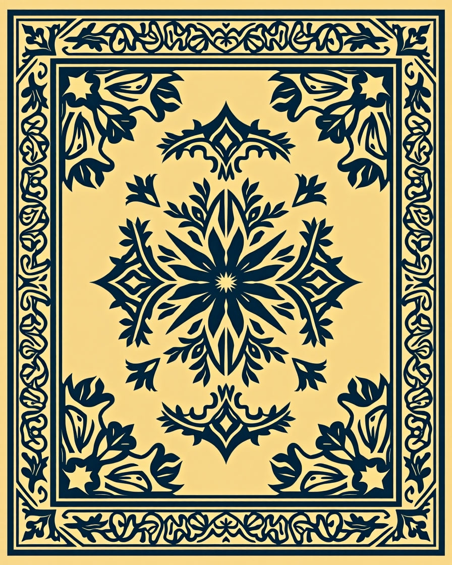 Classic Floral Leaf Border Design Rug