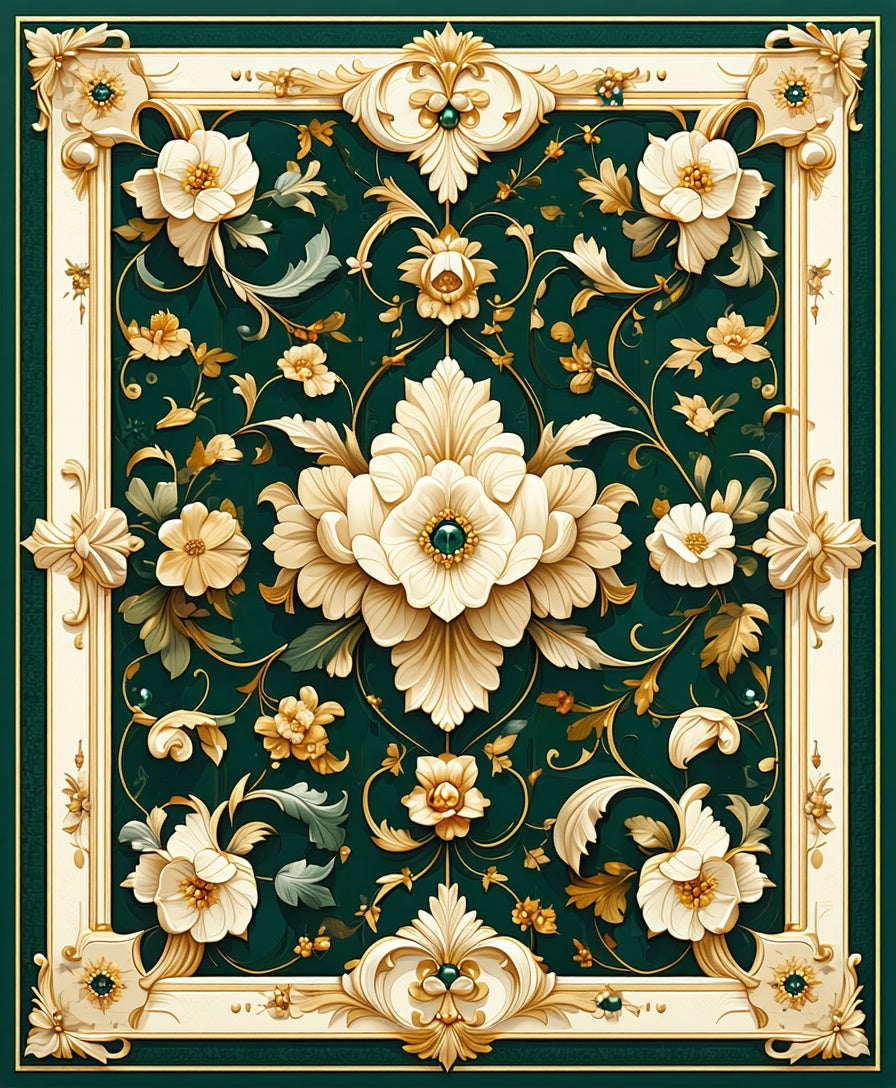Elegant Floral Scrollwork Emerald Green Rug
