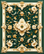 Elegant Floral Scrollwork Emerald Green Rug