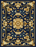 Ornate Floral Medallion Navy Rug