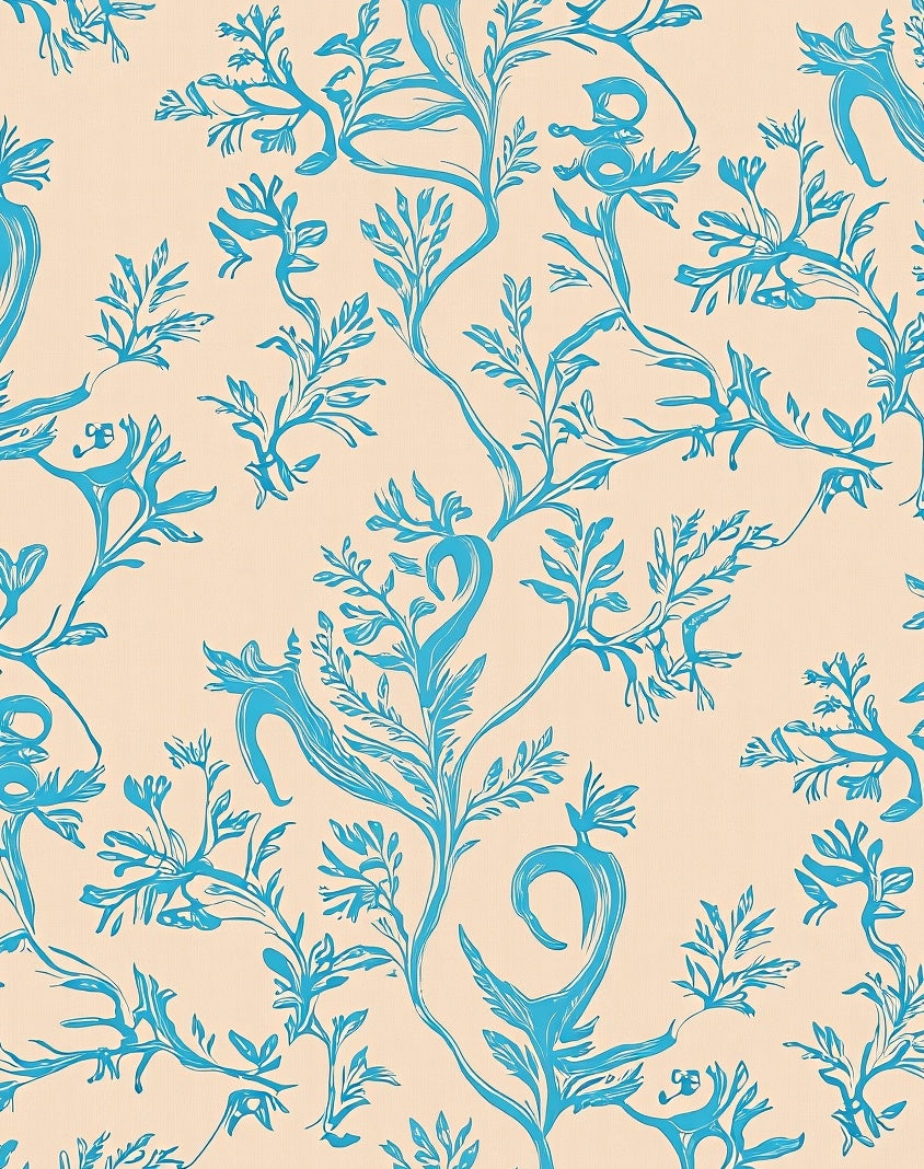 Turquoise Vine Patterned Pastel Rug
