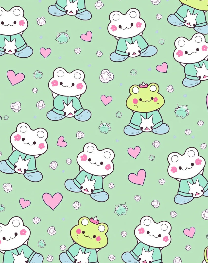 Cute Frogs And Hearts Pattern Rug