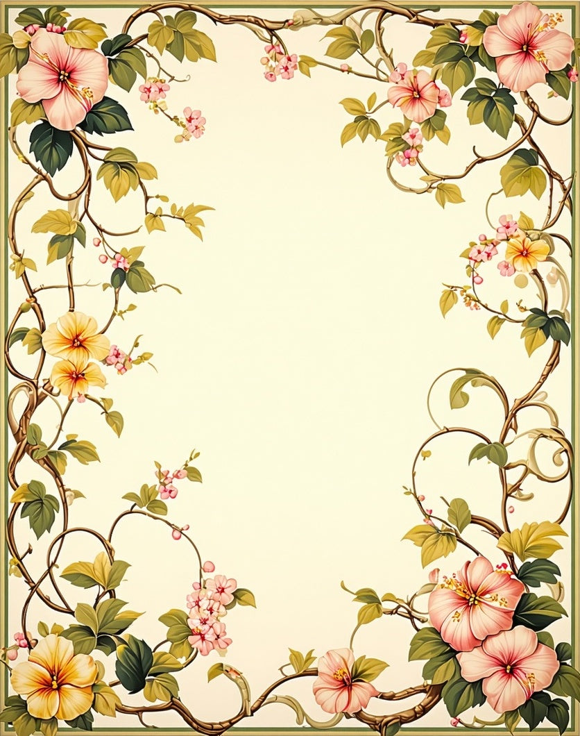 Elegant Floral Vines With Pink Yellow Blossoms Rug
