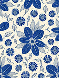 Blue Floral Outline Cream Pattern Rug