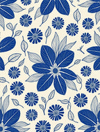 Blue Floral Outline Cream Pattern Rug
