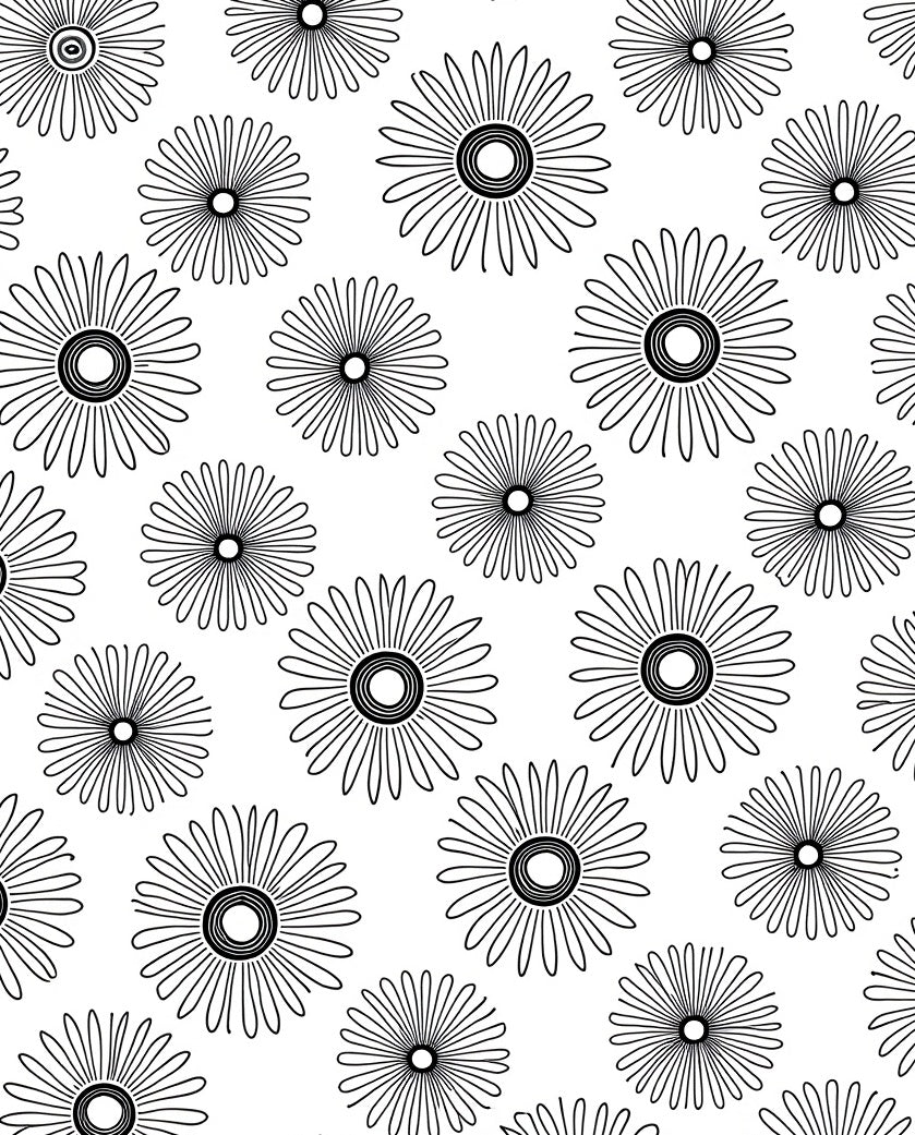 Radial Bloom Black And White Pattern Rug