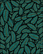 Teal And Gold Leaf Pattern Design Rug