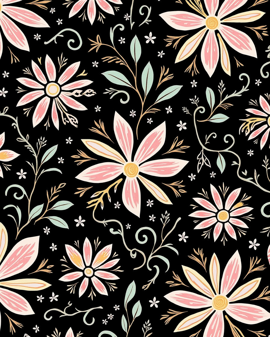 Floral Branches And Petals Pattern Rug