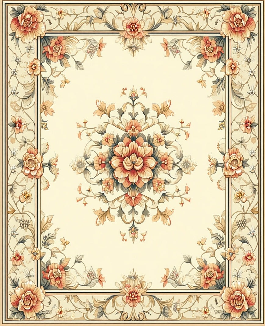 Vintage Floral Scrollwork Pattern Design Rug