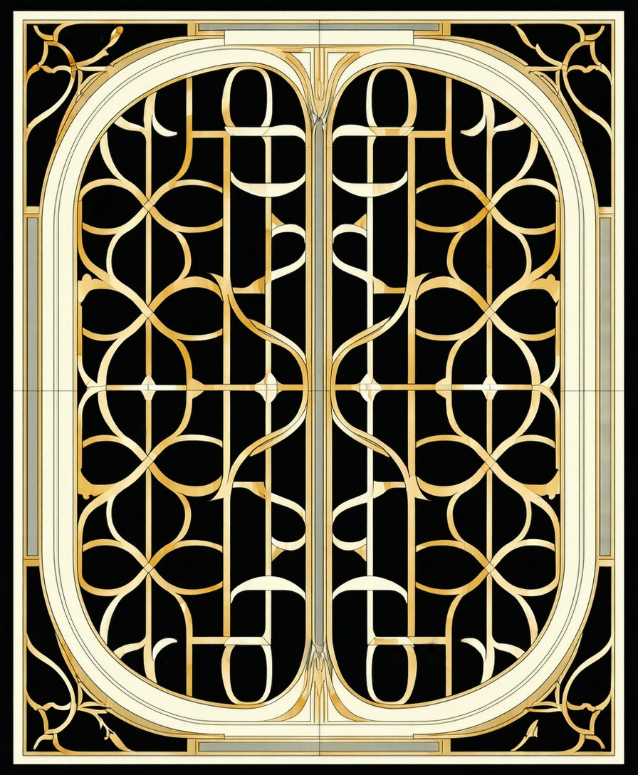 Elegant Gold Art Deco Inspired Pattern Rug