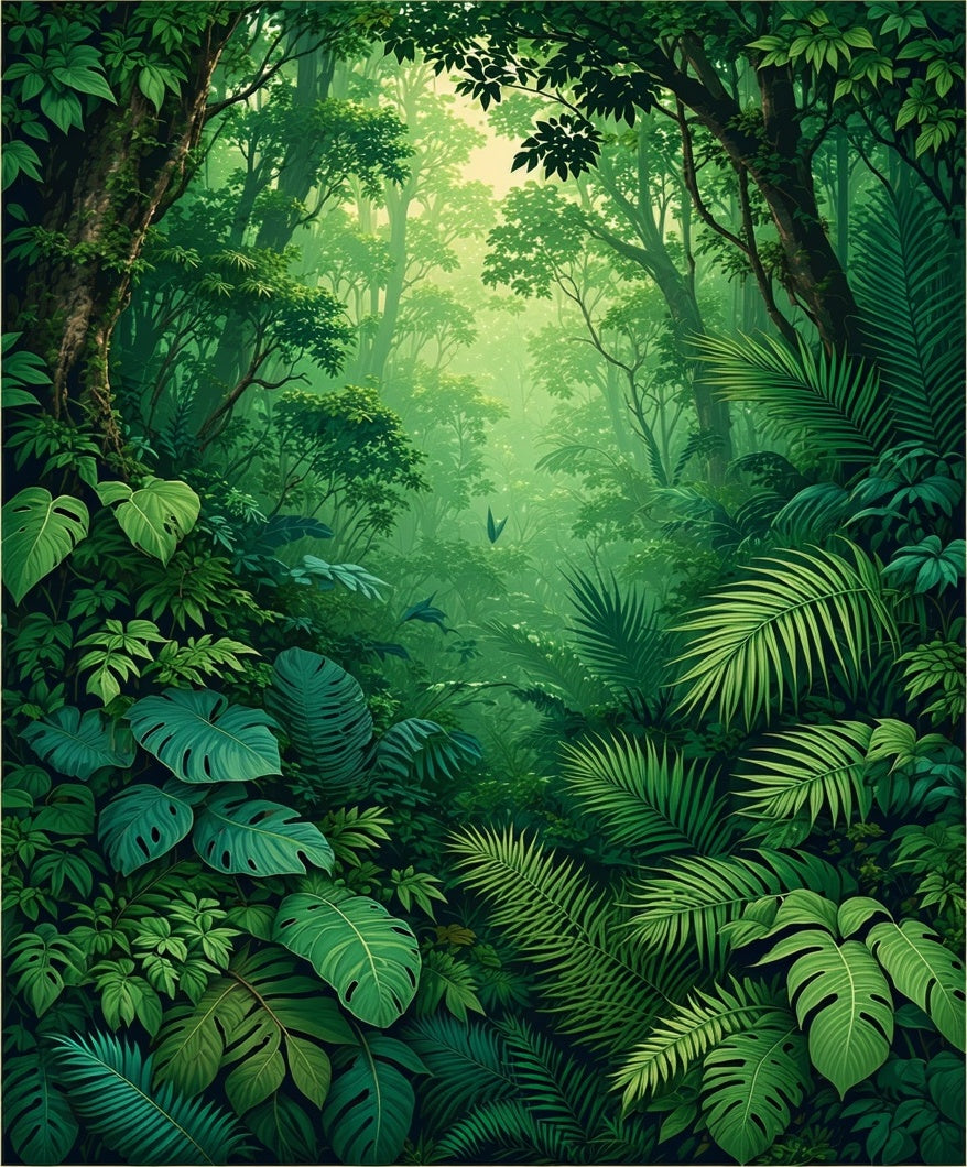 Lush Tropical Rainforest Leaf Pattern Rug