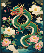 Majestic Green Dragon Peony Flowers Rug