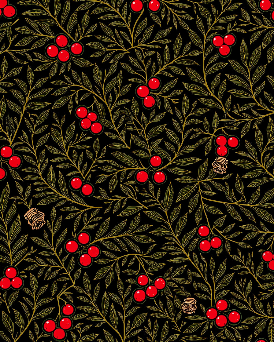 Botanical Red Berry Branch Rug
