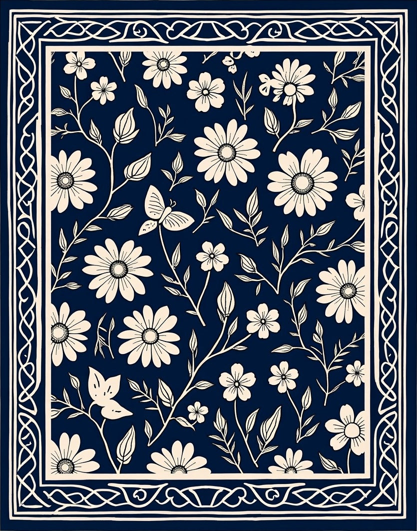 Dark Floral Whimsical Butterfly Rug