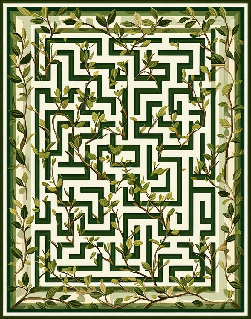 Lush Greenery Maze Pattern Rug