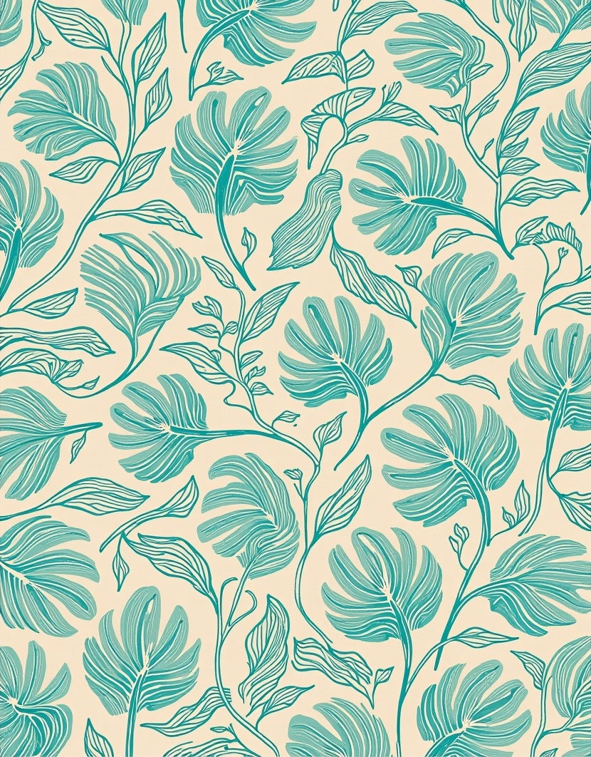 Teal Leafy Floral Art Pattern Rug