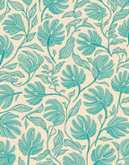 Teal Leafy Floral Art Pattern Rug