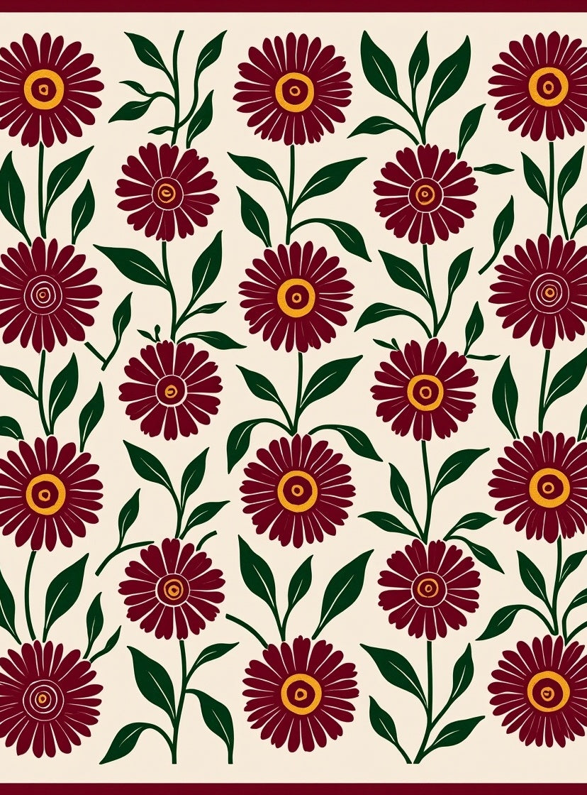 Crimson Floral Pattern Rug