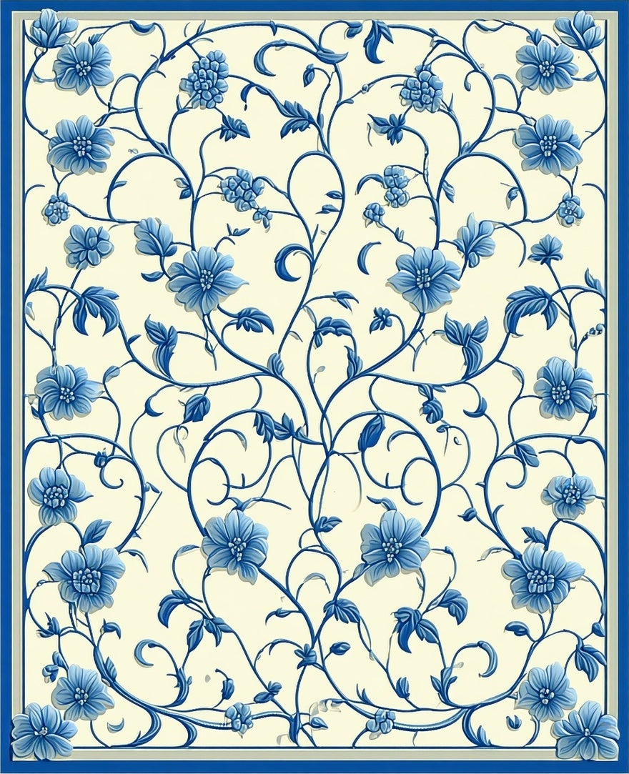 Blue Floral Vine Pattern Rug