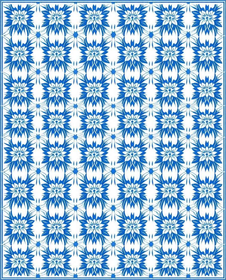 Blue White Floral Symmetry Pattern Rug