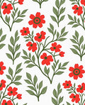 Red Floral Branches Green Leaves Rug