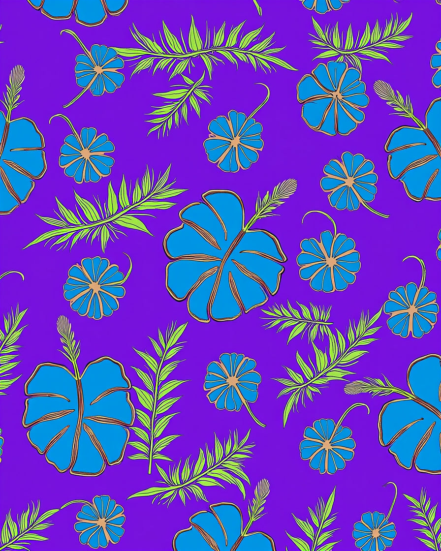Bold Blue Floral Tropical Pattern Rug