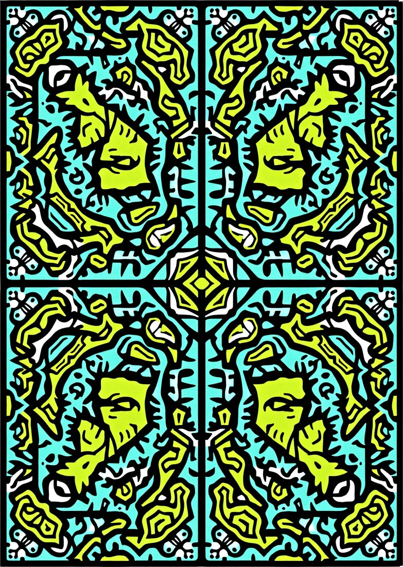 Abstract Lime Green Teal Pattern Rug