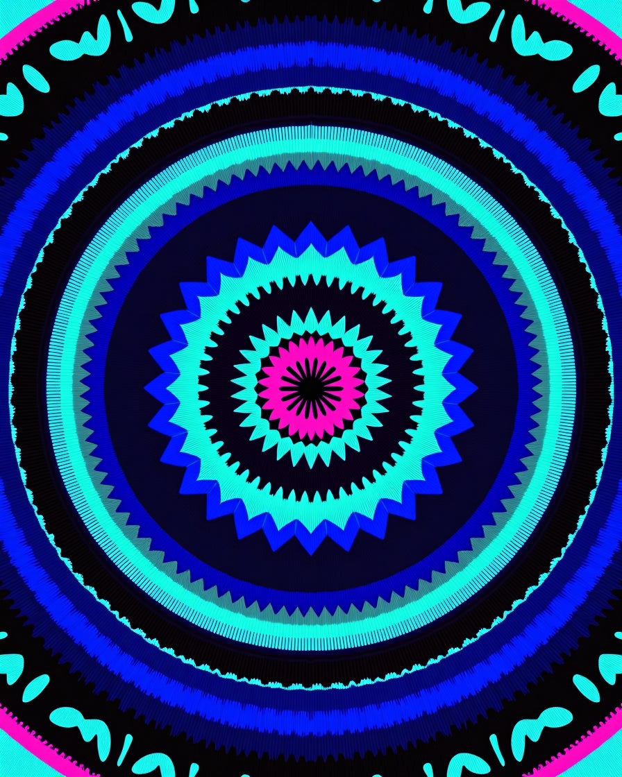 Vibrant Pink Blue Psychedelic Sunburst Rug