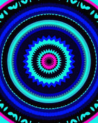 Vibrant Pink Blue Psychedelic Sunburst Rug
