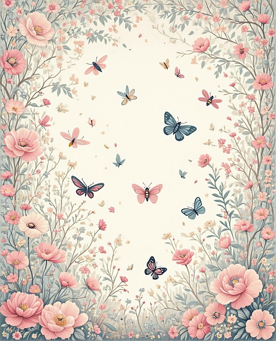 Whimsical Floral Butterflies Pattern Rug