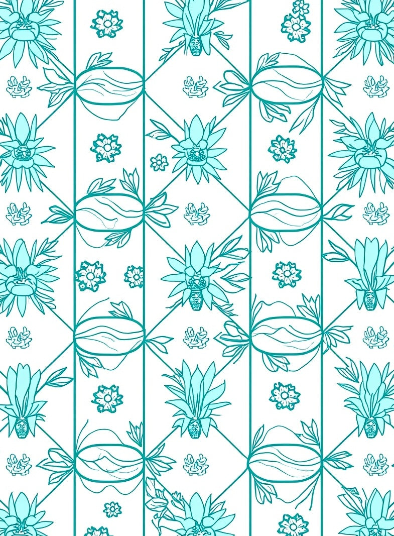 Teal Geometric Floral Arrangement Rug
