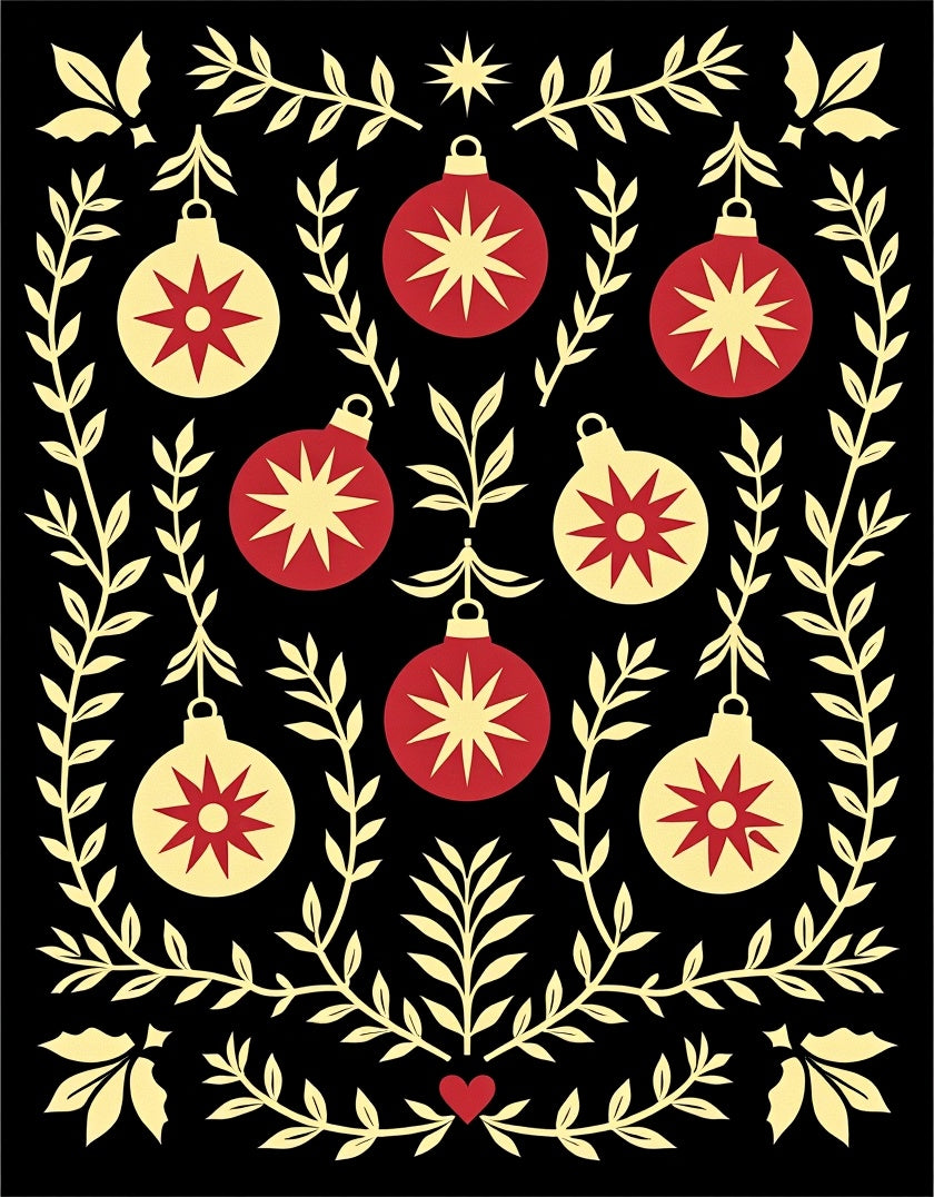 Red Yellow Christmas Bauble Garland Rug