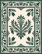 Elegant Dark Green Floral Scroll Pattern Rug