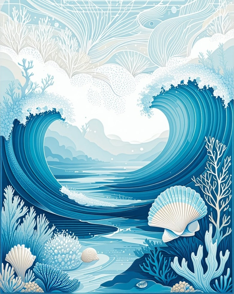 Ocean Wave Coral Shell Art Rug